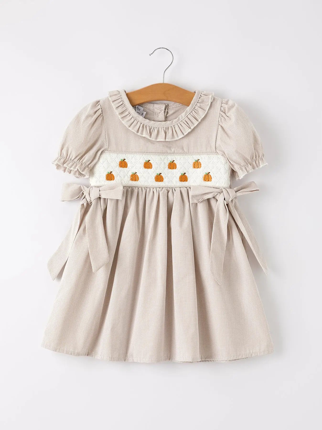 Pumpkin Embroidery Smock Plaid Dress