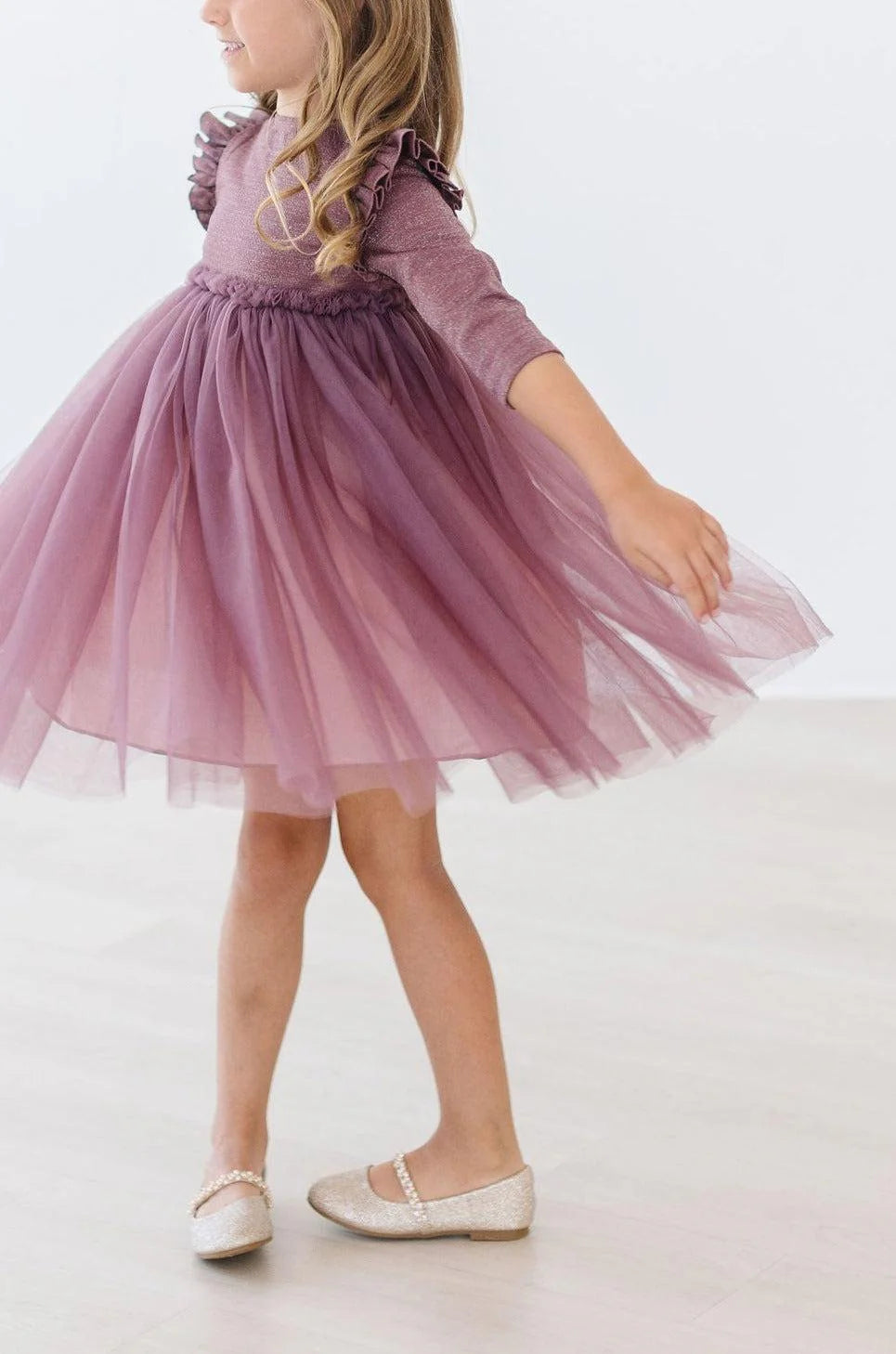 Mauve Shimmer 3/4 Sleeve Tutu Dress