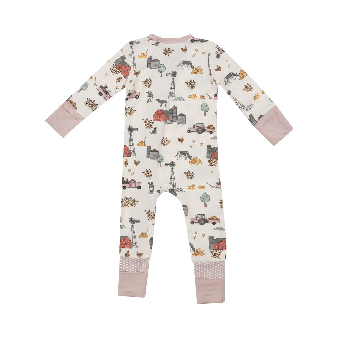 2 Way Zipper Romper - Hay Farmer Pink