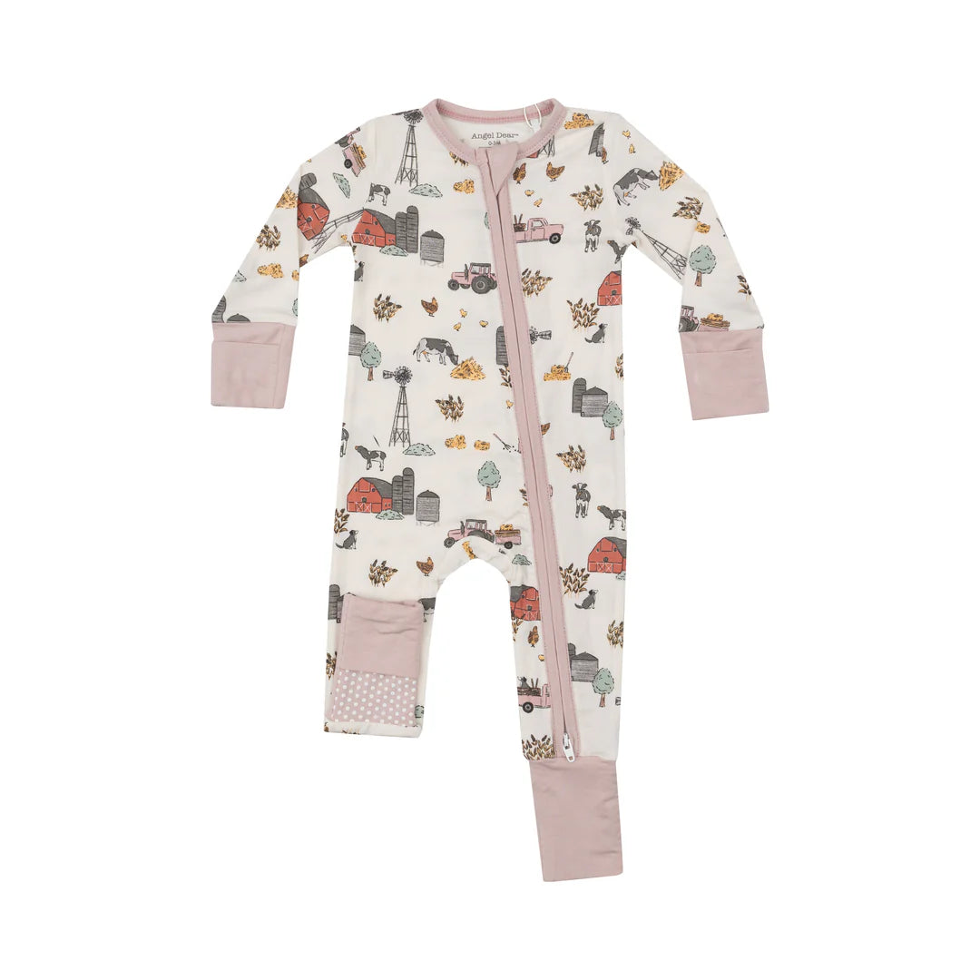 2 Way Zipper Romper - Hay Farmer Pink