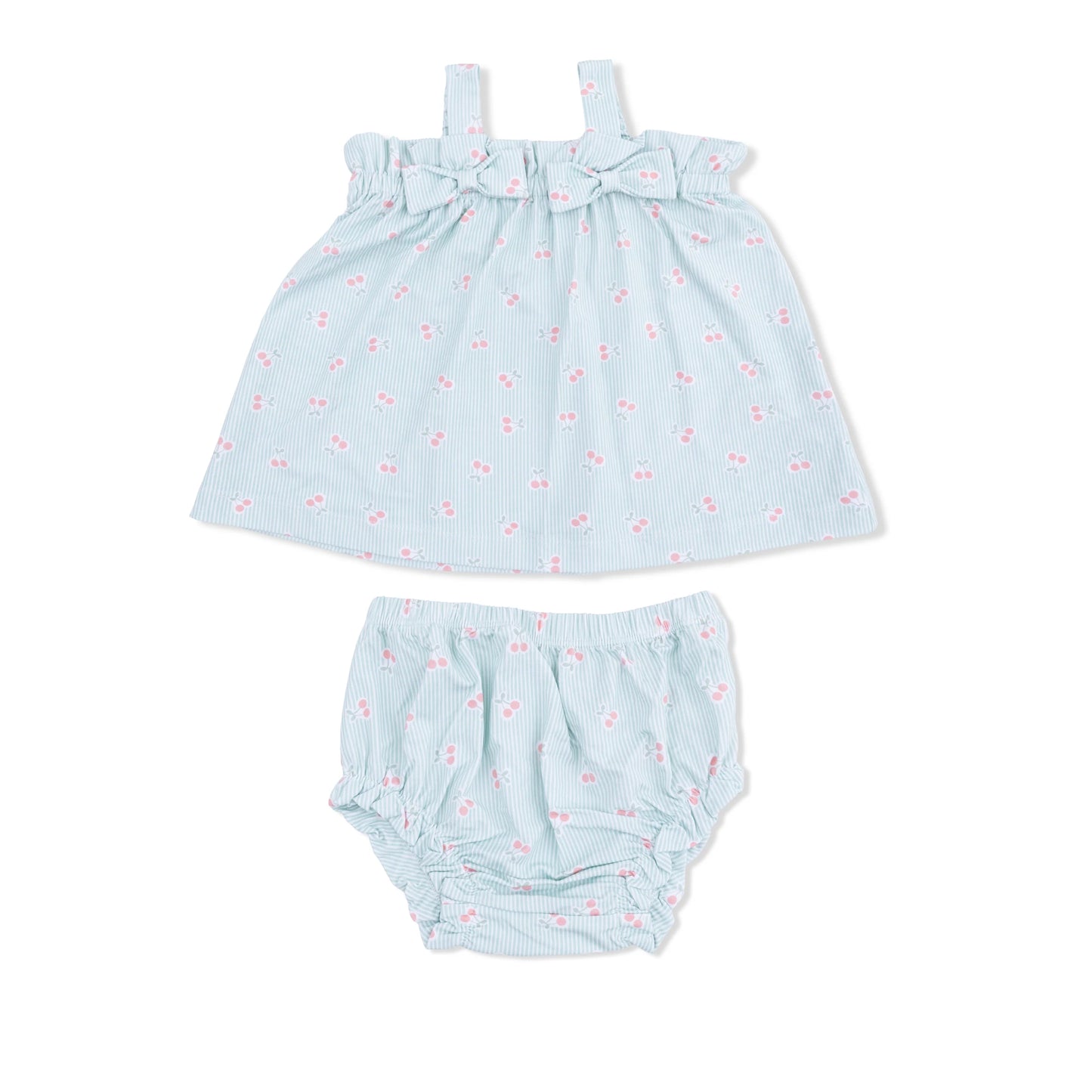Tiny Cherry Stripe Top w Bows and Ruffle Leg Bloomer
