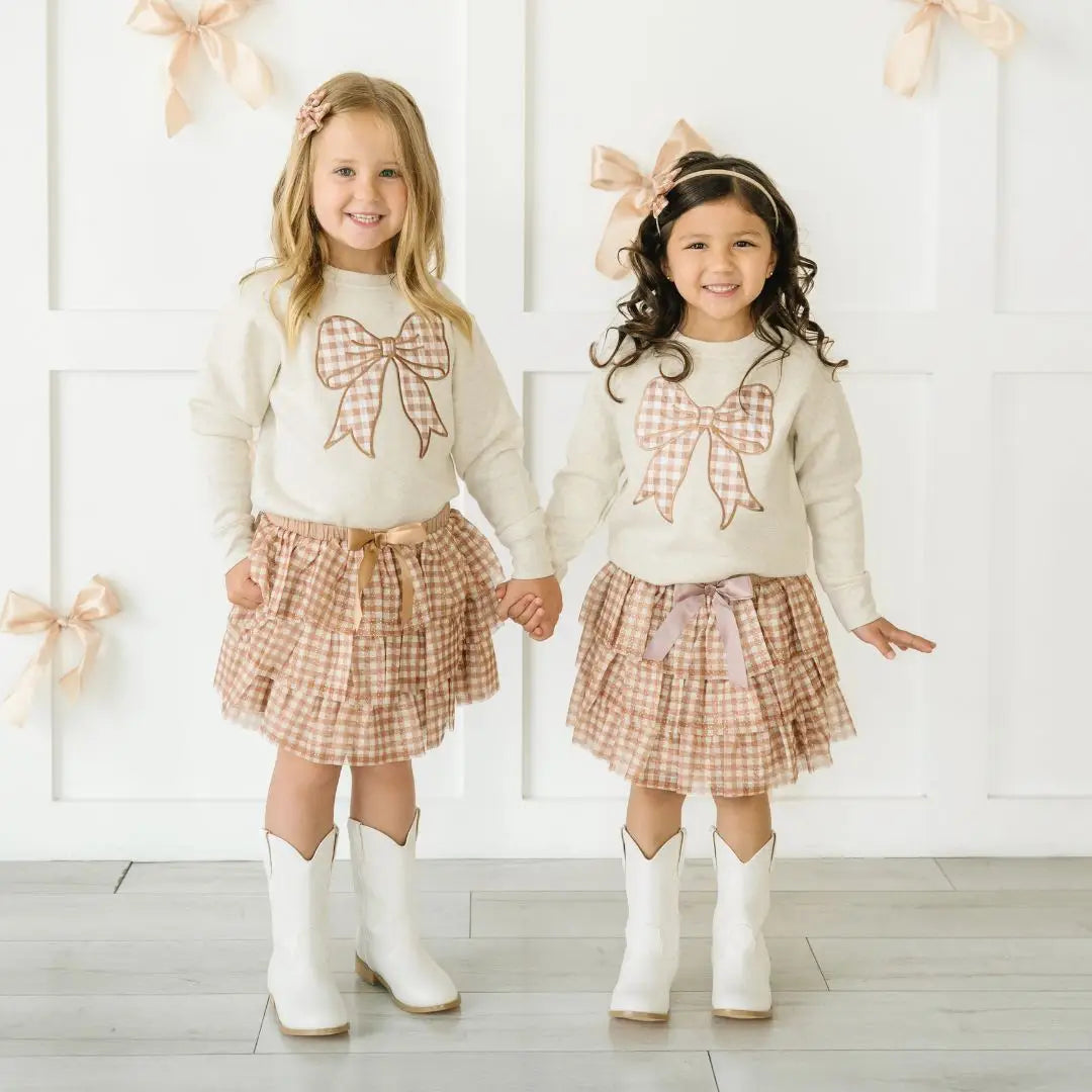 Gingham Bow Patch Sweatshirt - Natural