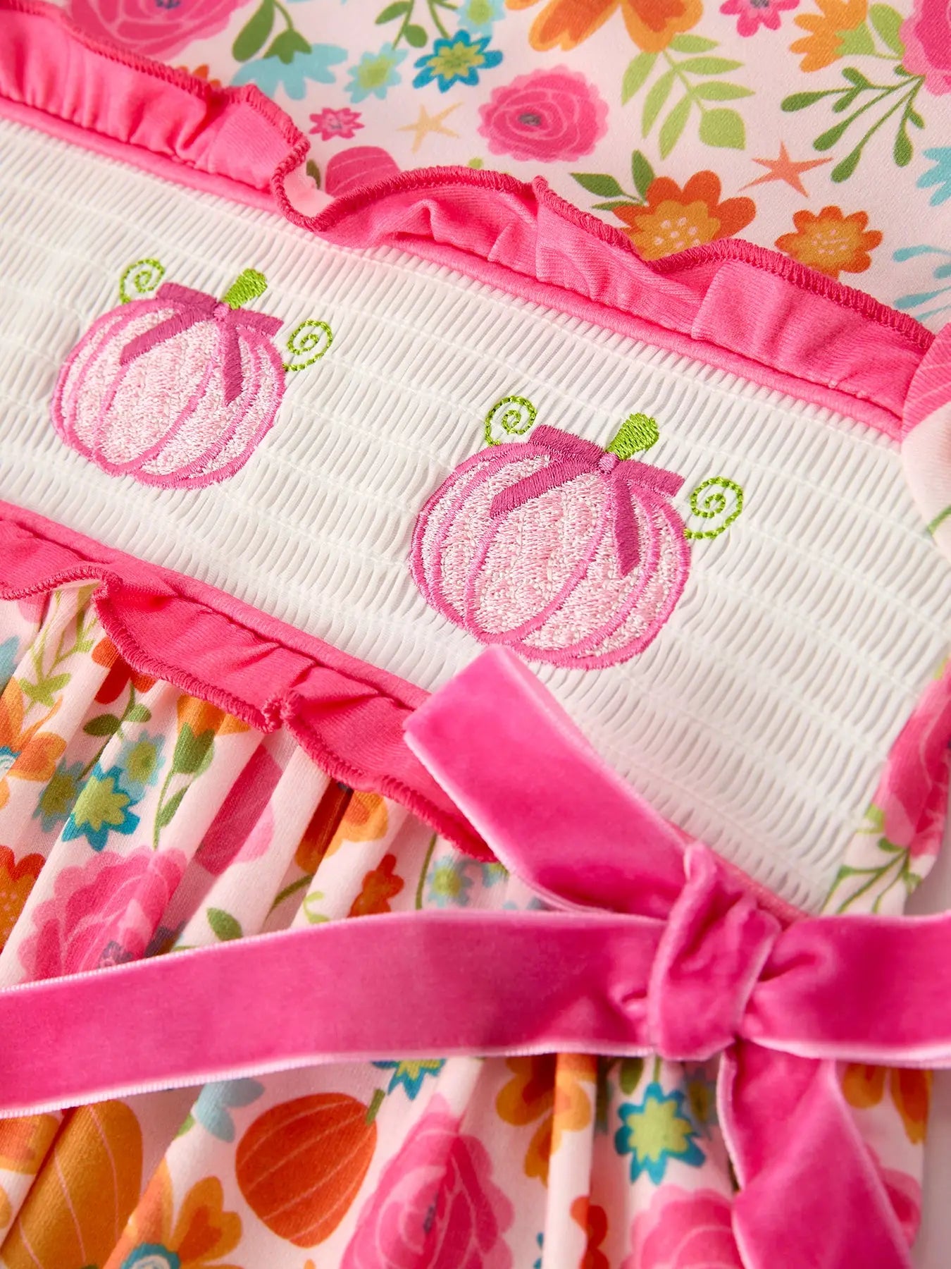 Pumpkin Embroidery Smock Floral Dress