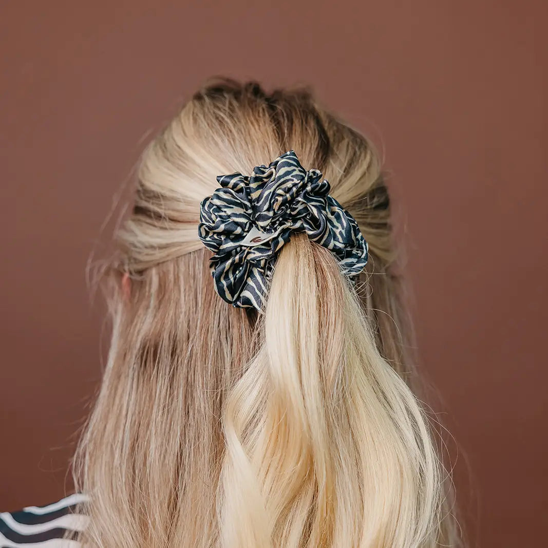 Zebra Midi Scrunchie — Satin Animal Print