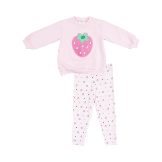 Strawberry Swiss Dot French Terry Oversize Applique Sweatshirt + Leggings