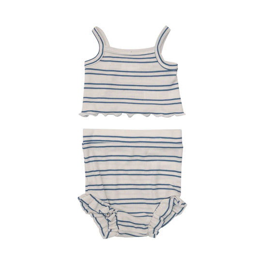 Crop Top & High Waisted Short - Blue Rib Stripe