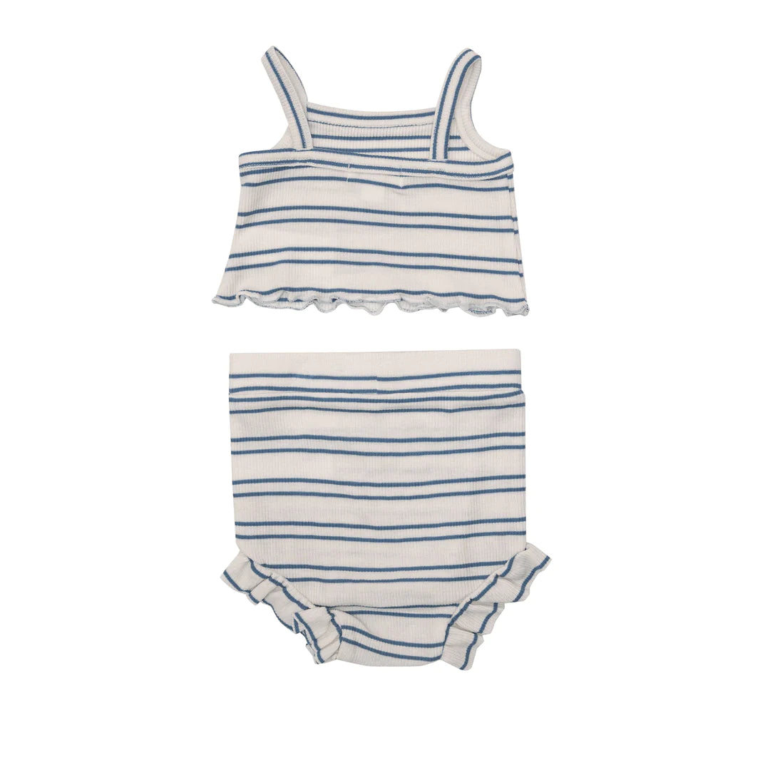 Crop Top & High Waisted Short - Blue Rib Stripe