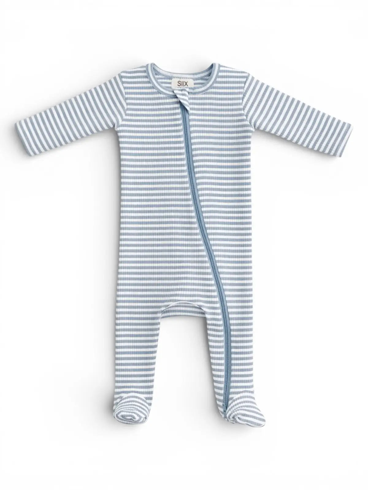 Ribbed 2-Way Zip Footie - Dusty Blue Stripe