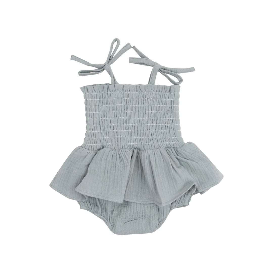Muslin Smocked Bubble w/ Skirt - Slate Gray