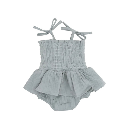 Muslin Smocked Bubble w/ Skirt - Slate Gray