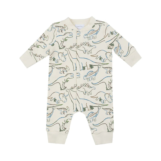 Baseball Collar Romper - French Terry Artsy Dinos