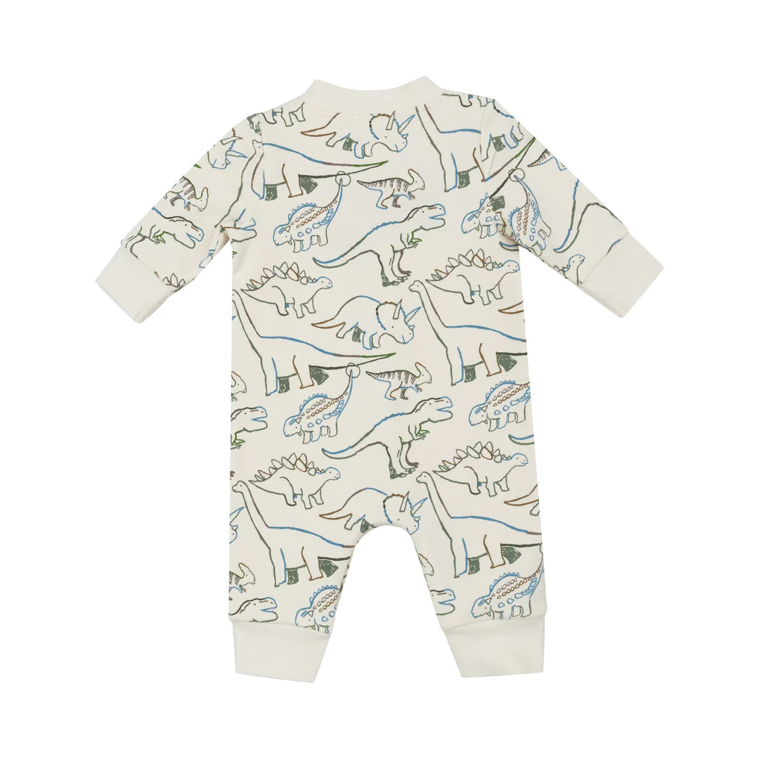 Baseball Collar Romper - French Terry Artsy Dinos