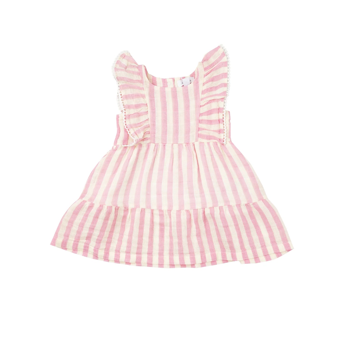 PICOT EDGED DRESS + DIAPER COVER - PINK STRIPE