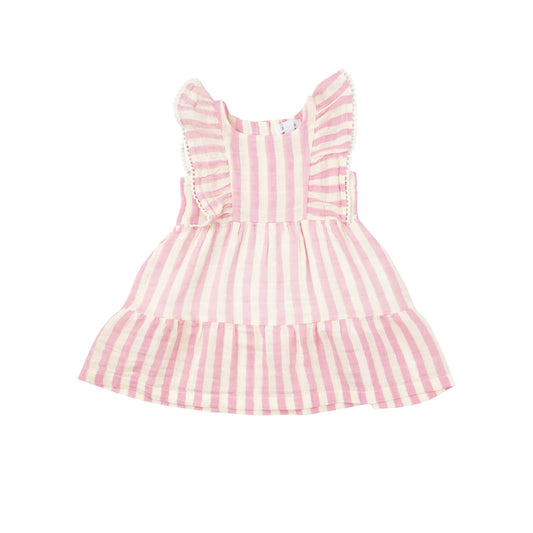PICOT EDGED DRESS + DIAPER COVER - PINK STRIPE