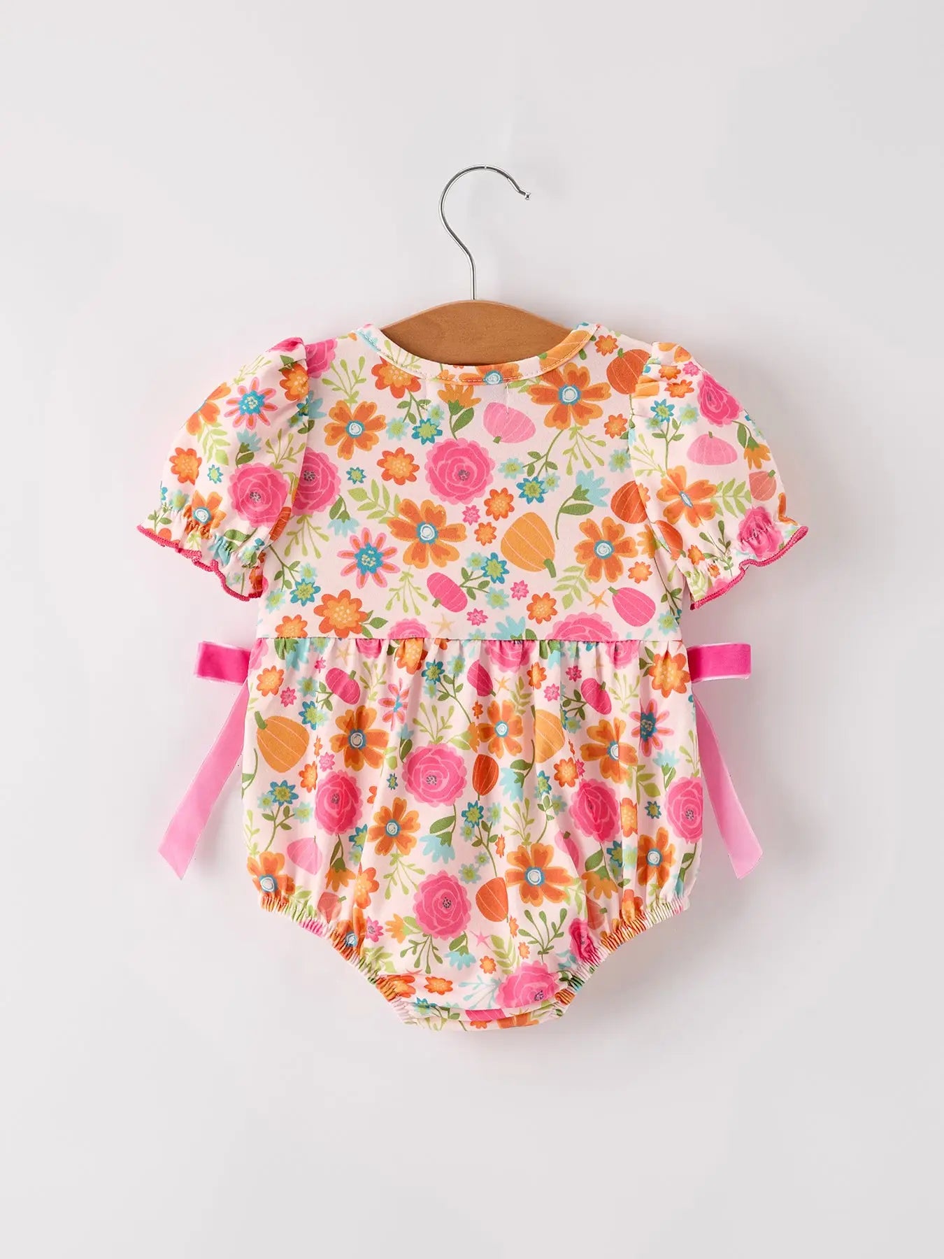 Pumpkin Embroidery Smock Floral Romper