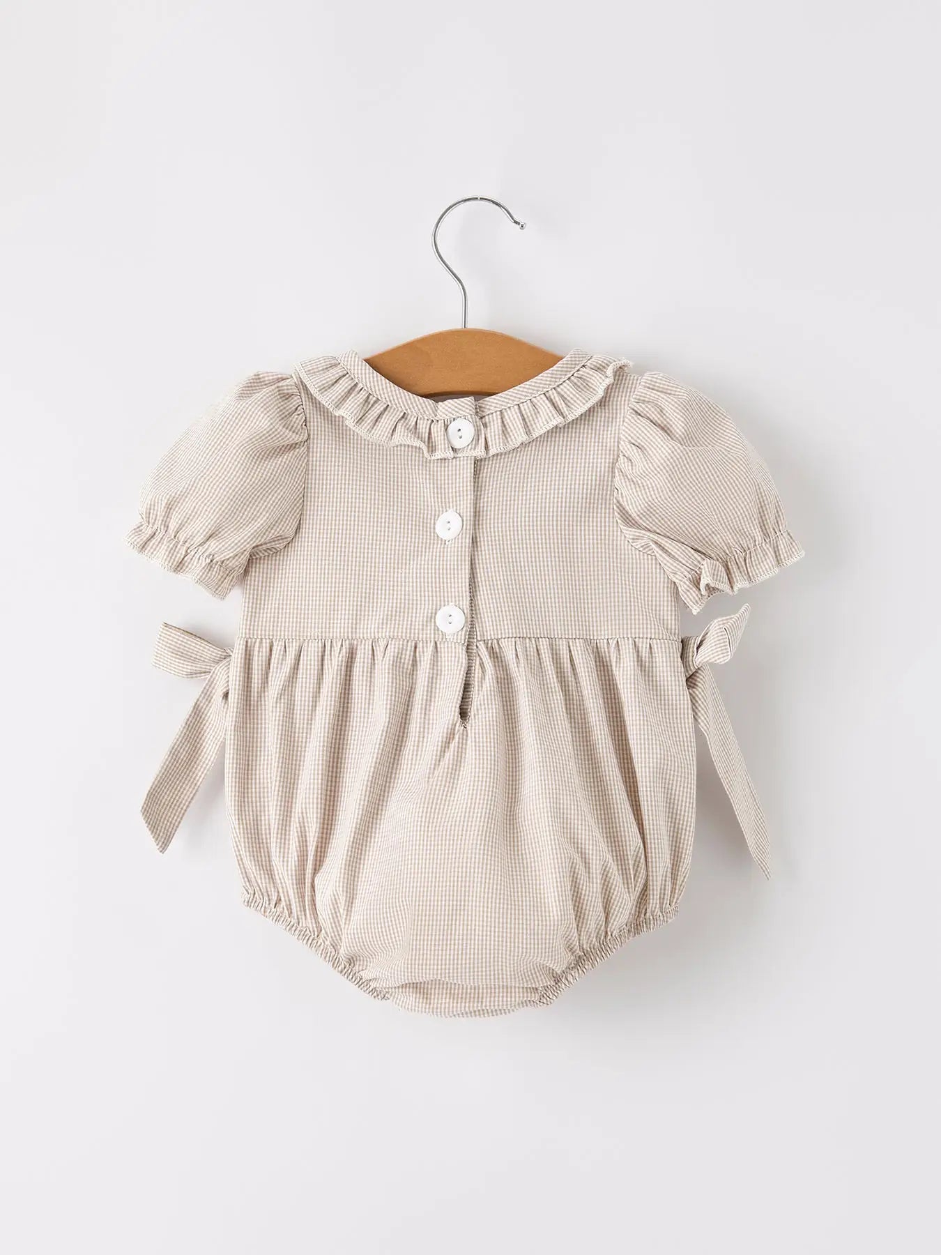 Pumpkin Embroidery Smock Plaid Romper