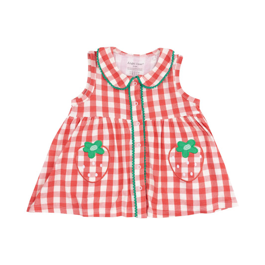Strawberry Gingham Peter Pan Button Front Dress With Ric Rac Trim Dress