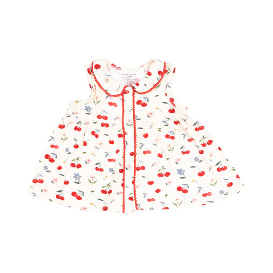 Watercolor Cherries + Gingham Peter Pan Collar With Ric Rac Trim Dress