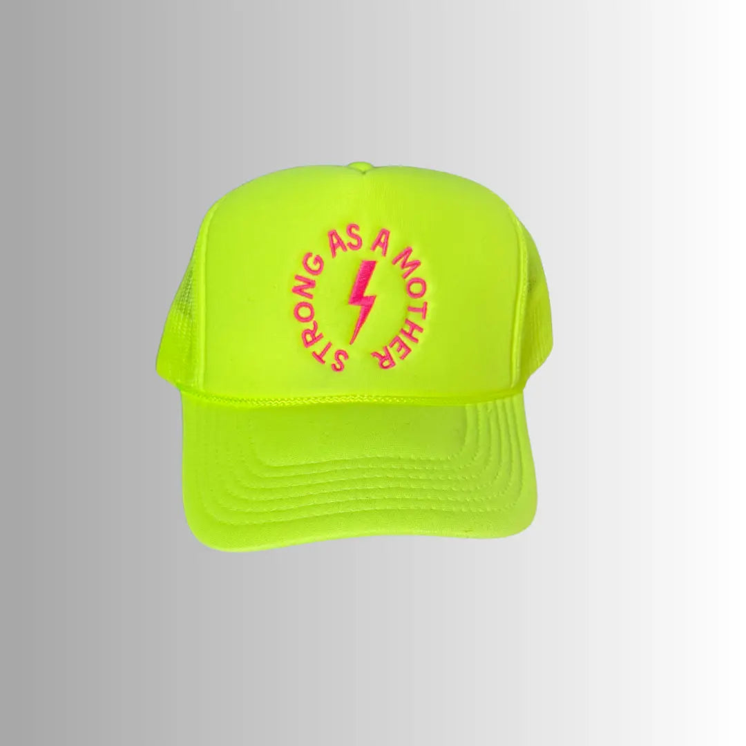 Strong As A Mother® Embroidered Trucker Hat - Neon Yellow