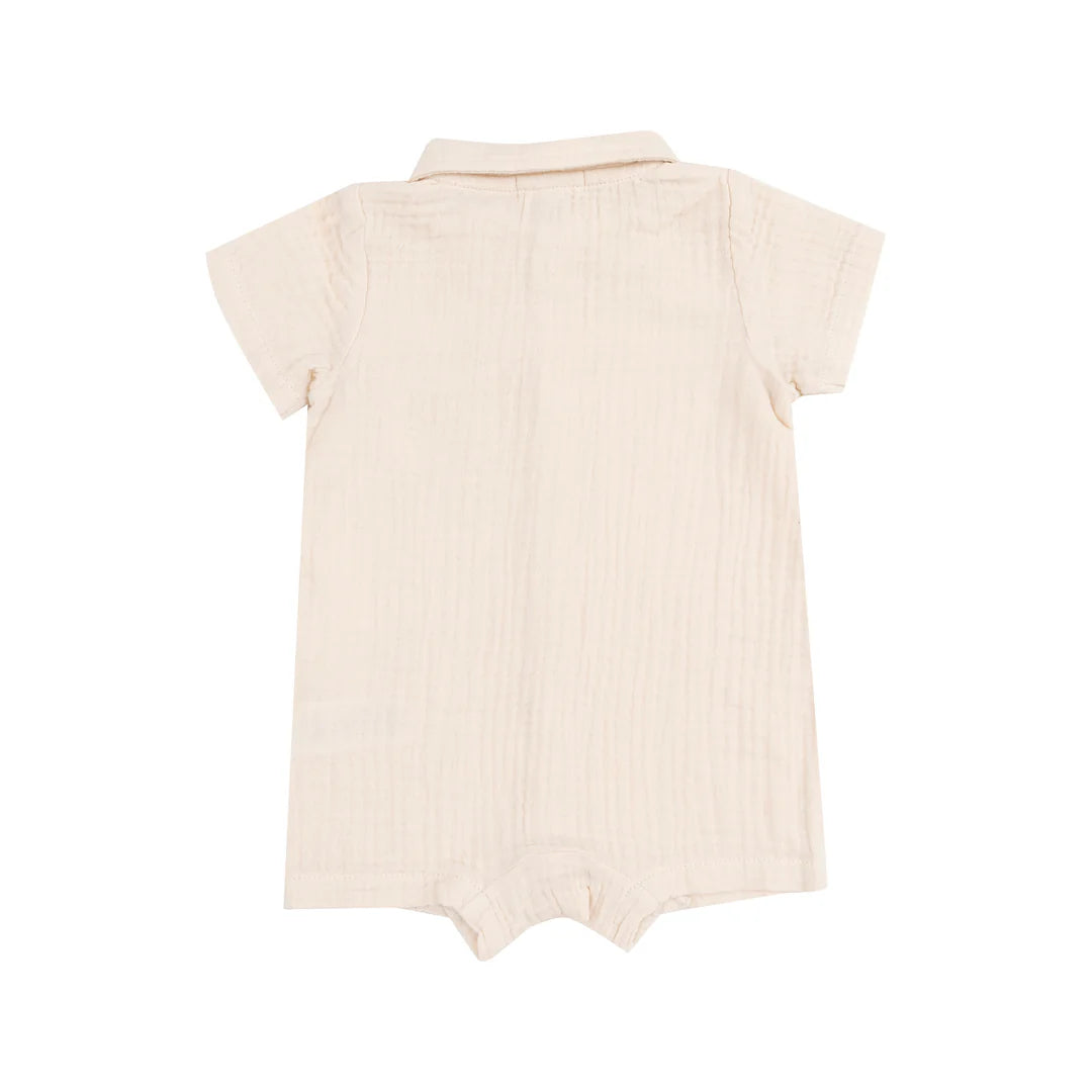 Button Down Polo Shortie - Muslin White Swan