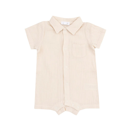 Button Down Polo Shortie - Muslin White Swan