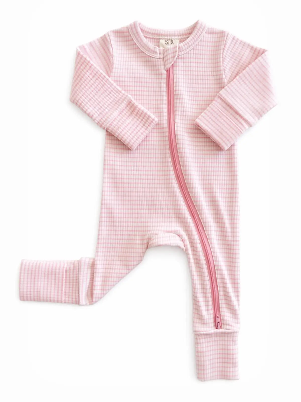 Ribbed 2-Way Zip Romper - Pink Stripe