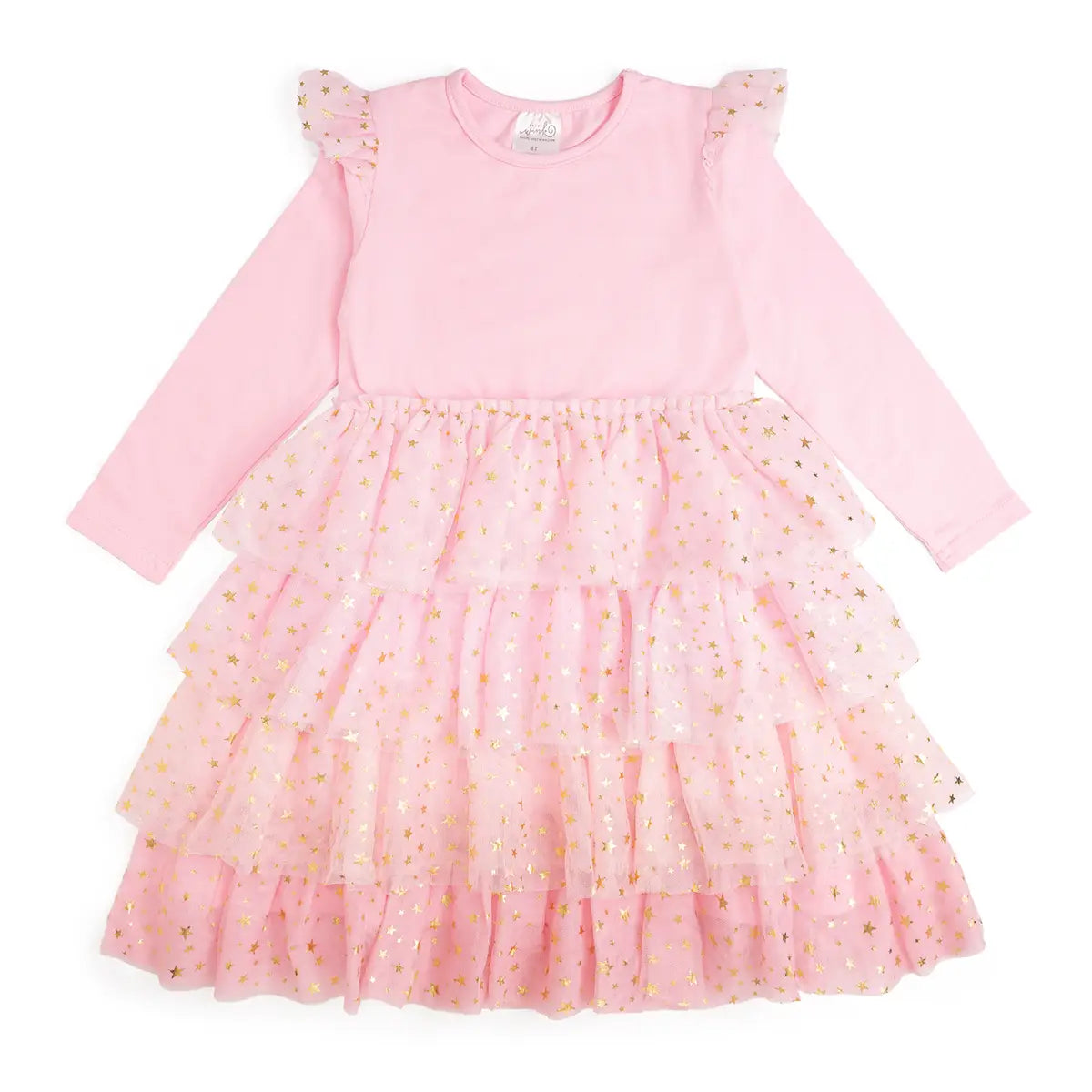 Pink Tiered Long Sleeve Tutu Dress