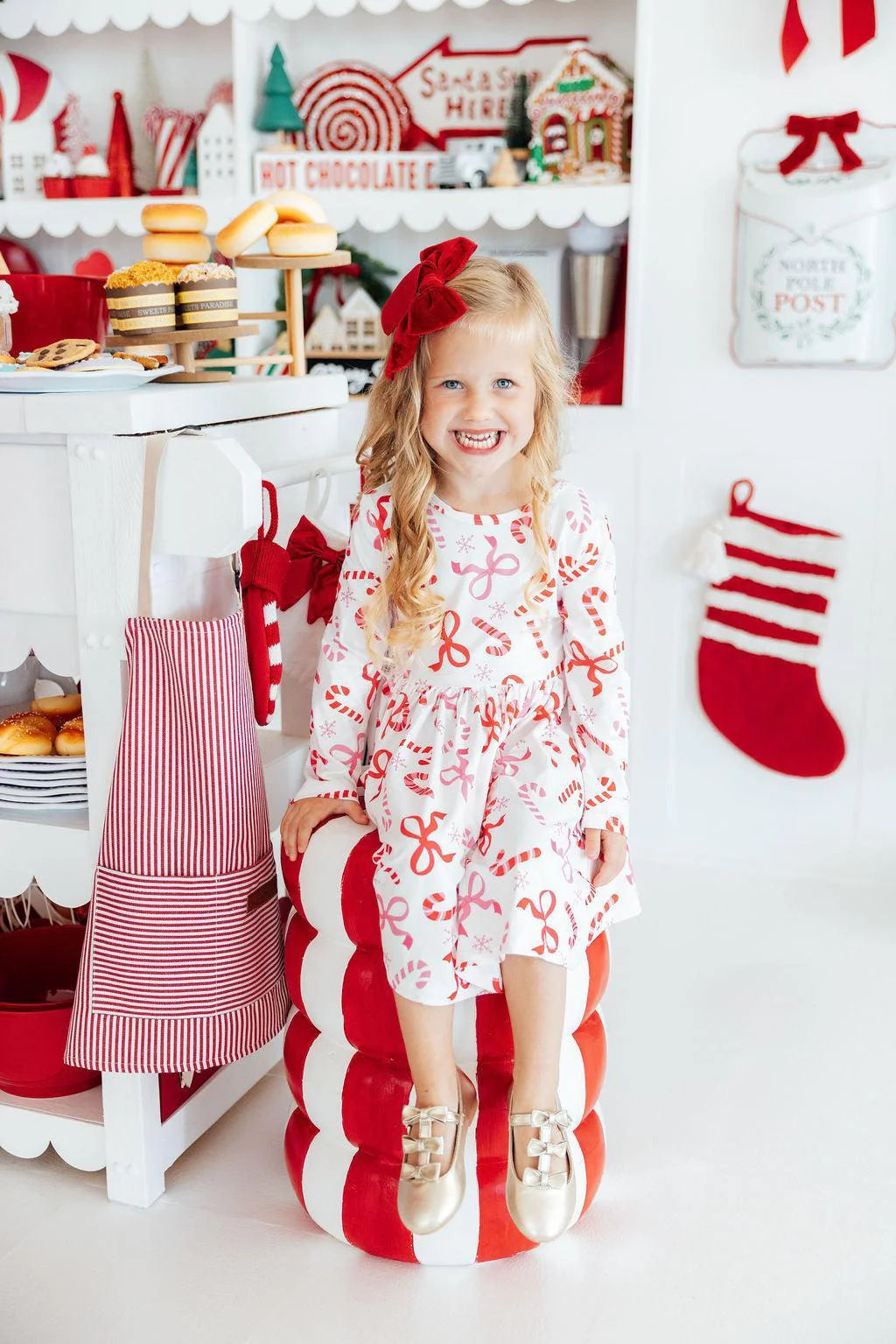 Candy Cane Lane Long Sleeve Pocket Twirl Dress