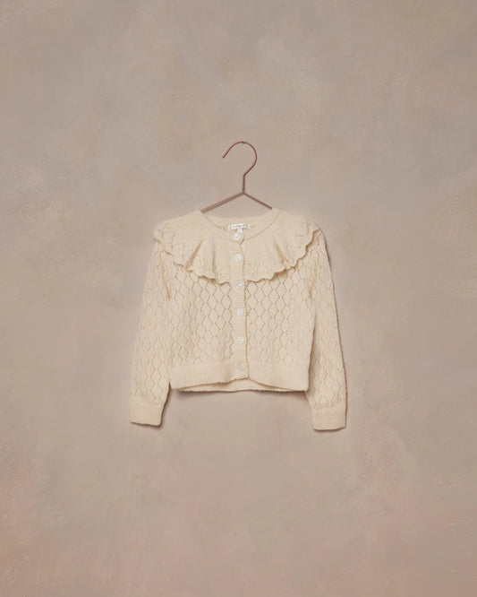 RUFFLE CARDIGAN SWEATER || ECRU