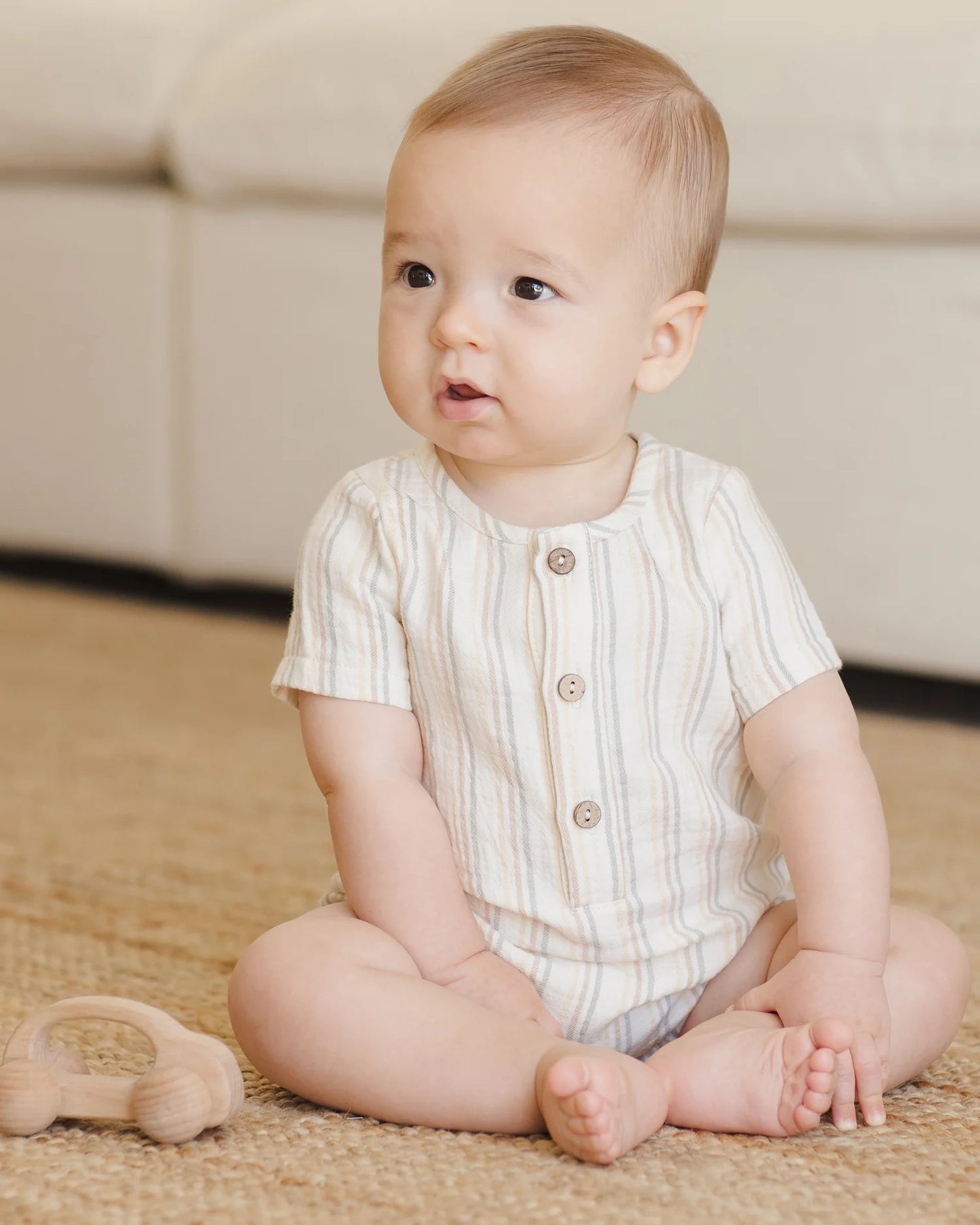 Short Sleeve Woven Romper || Summer Stripe