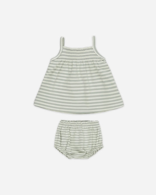 Smocked Tank + Bloomer Set || Sage Stripe