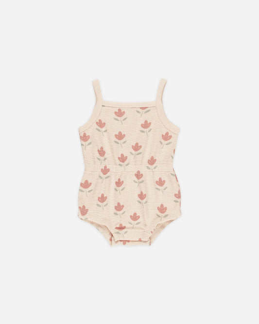 Waffle Cinch Romper || Tulips