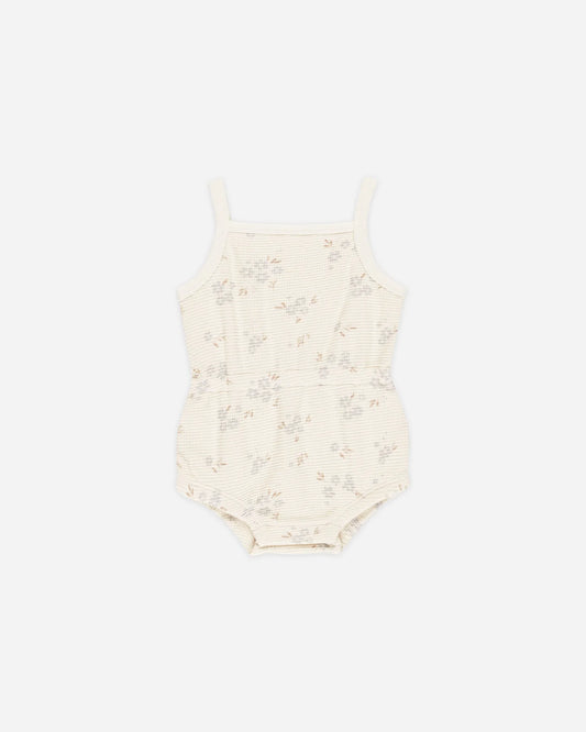 Waffle Cinch Romper || Blue Ditsy