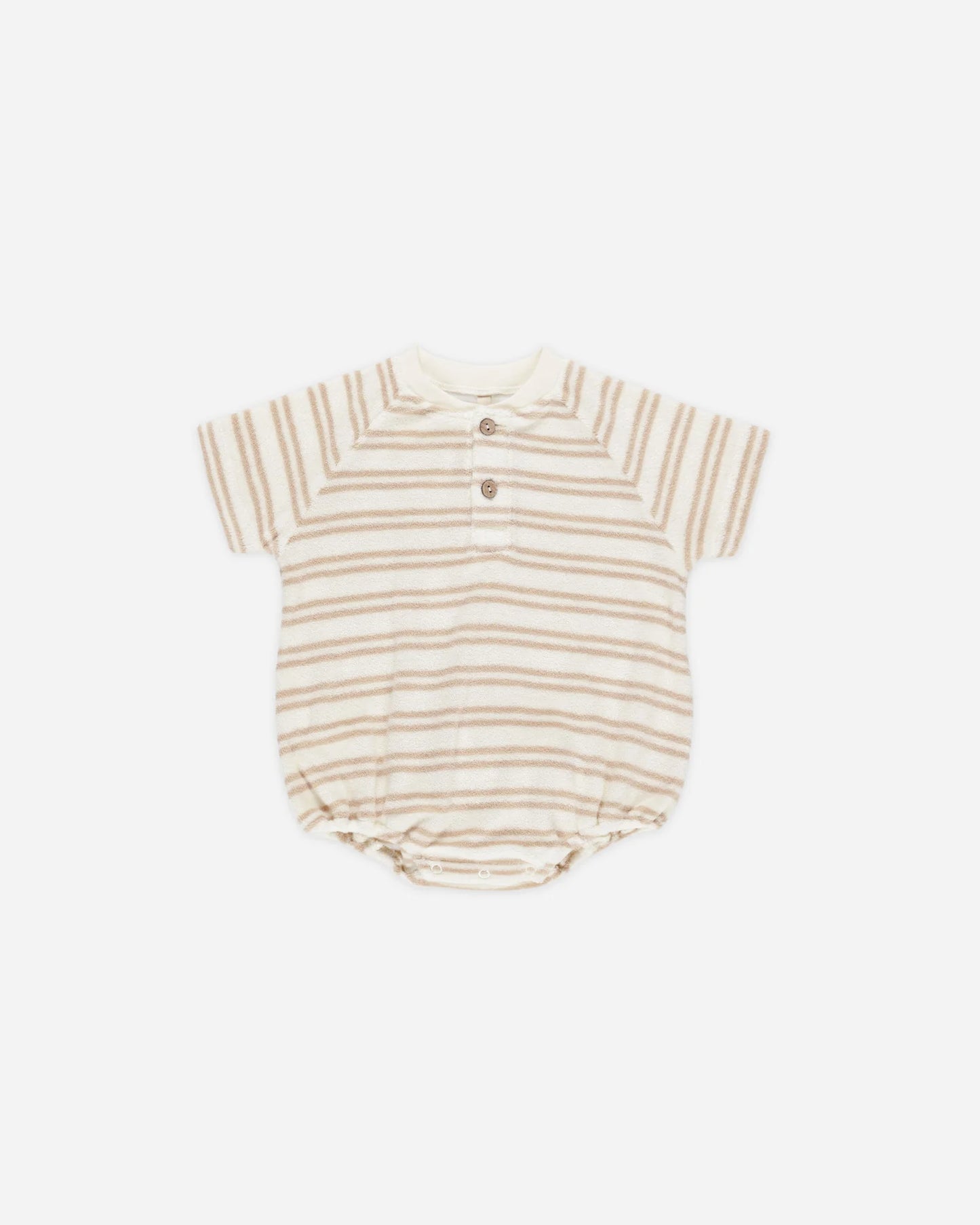 Terry Henley Romper || Oat Stripe