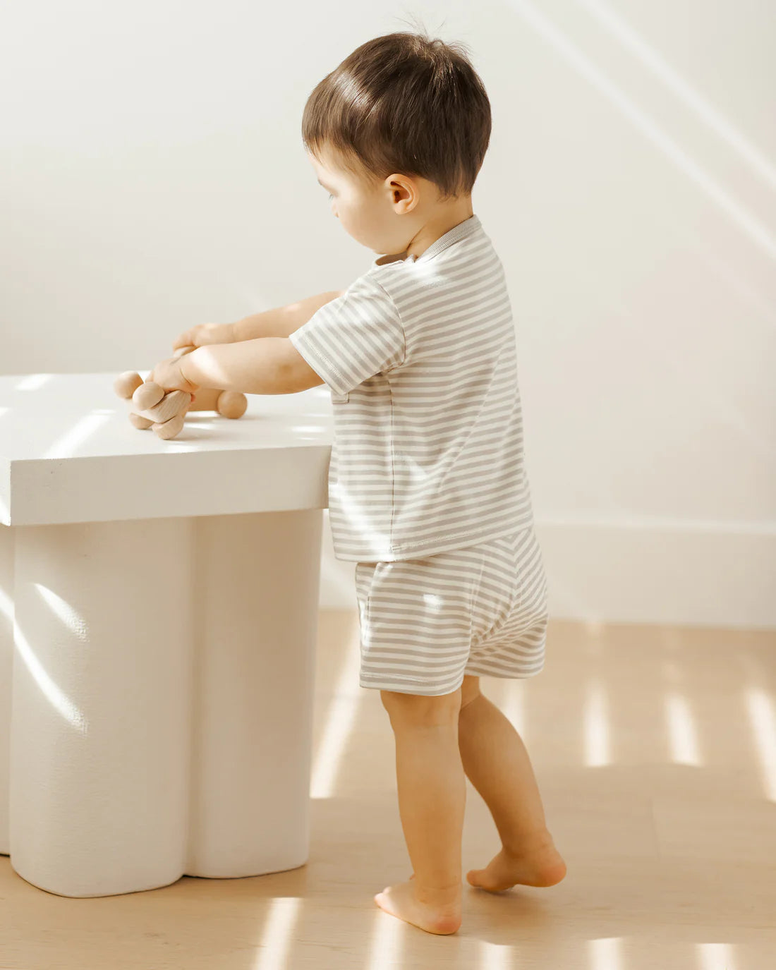 boxy pocket tee + short set || ash stripe