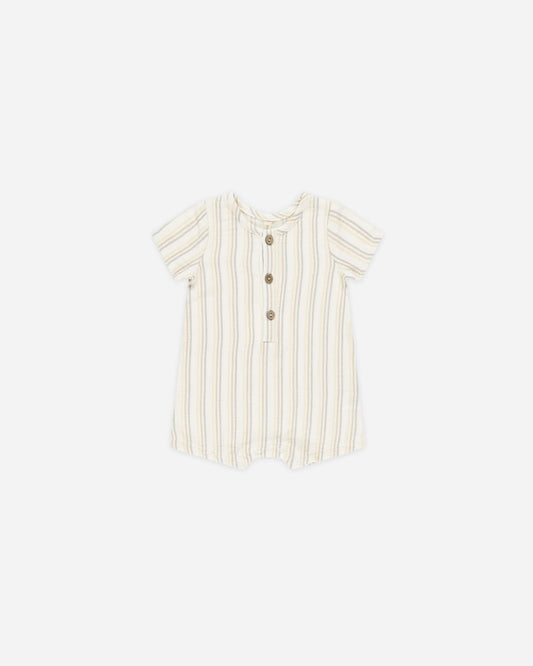 Short Sleeve Woven Romper || Summer Stripe