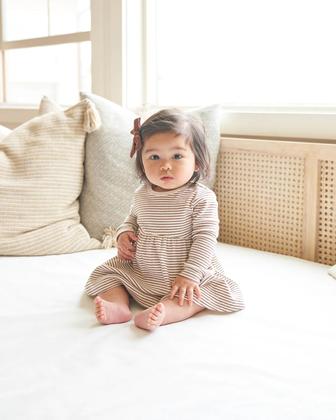 Ribbed Long Sleeve Dress || Plum Stripe