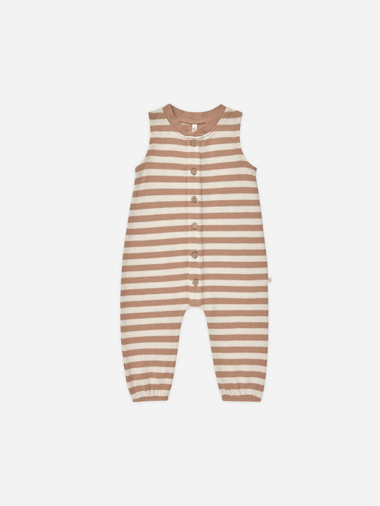 summer waffle jumpsuit || clay stripe