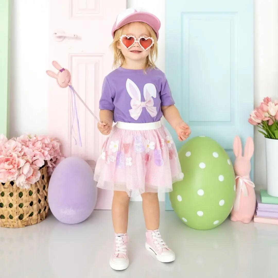 Lavender Bunny Bow Easter Short Sleeve T-Shirt
