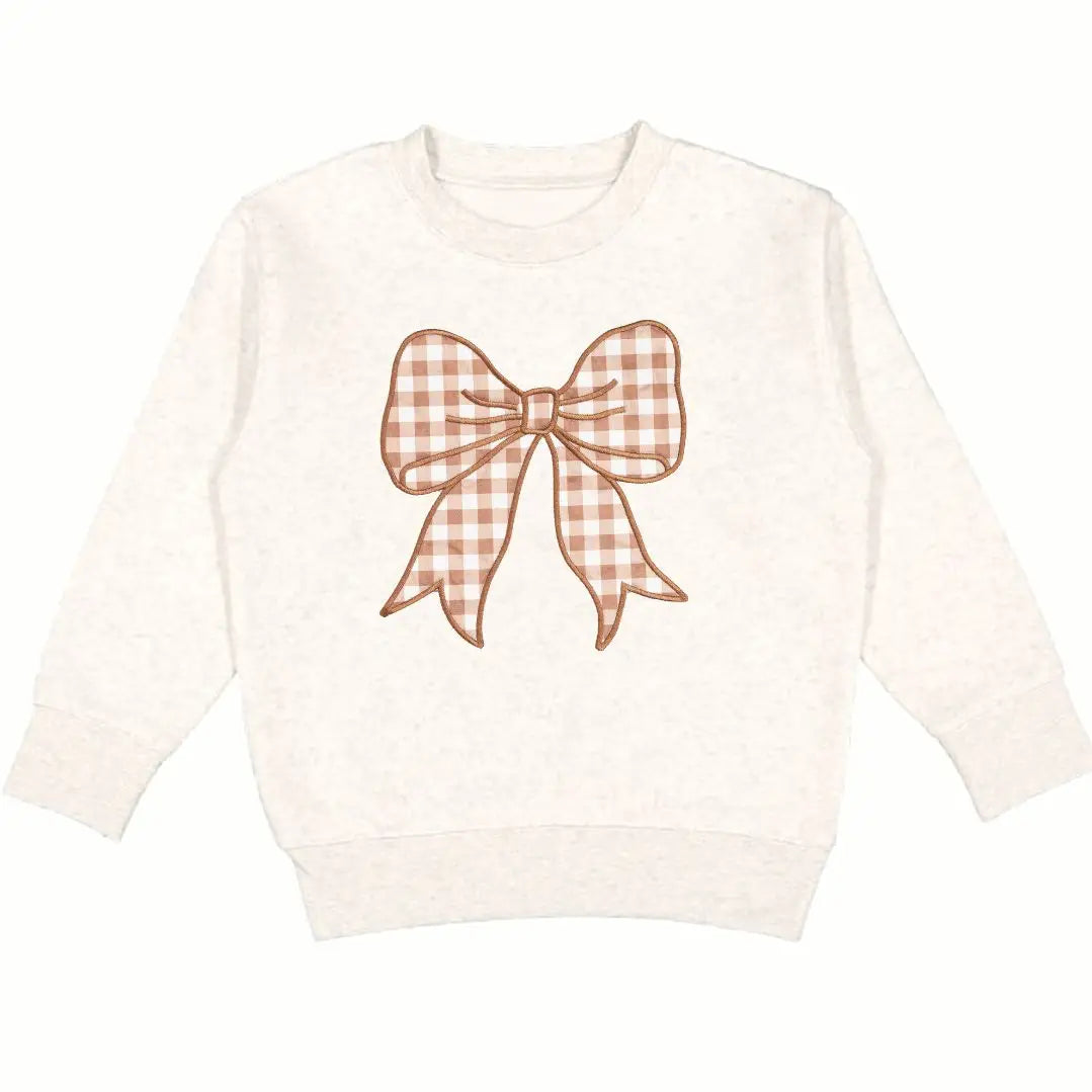 Gingham Bow Patch Sweatshirt - Natural