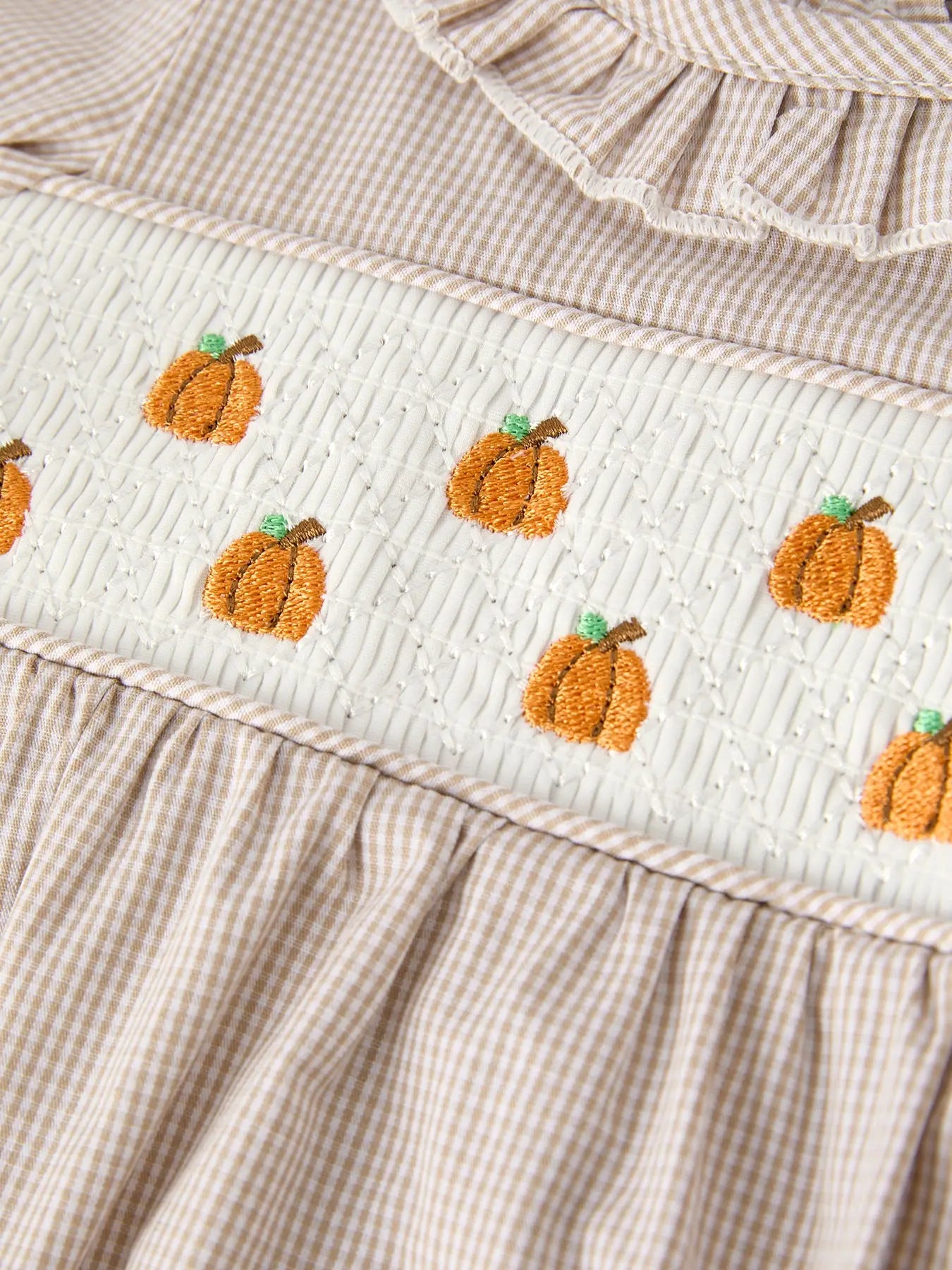 Pumpkin Embroidery Smock Plaid Romper