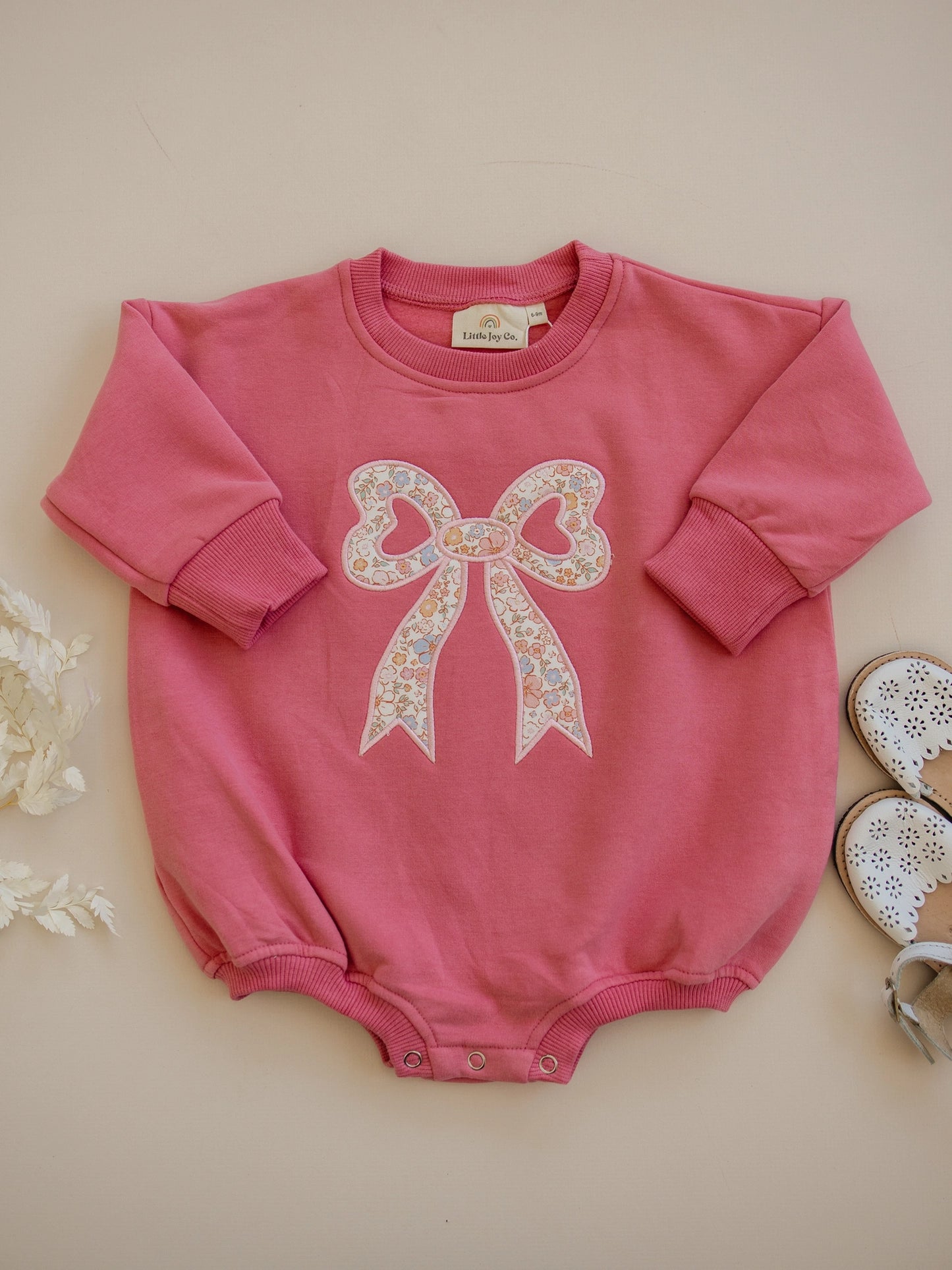 Applique Floral Bow Sweatshirt Romper