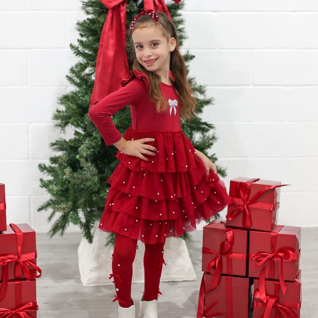 Christmas Pearl Long Sleeve Tutu Dress