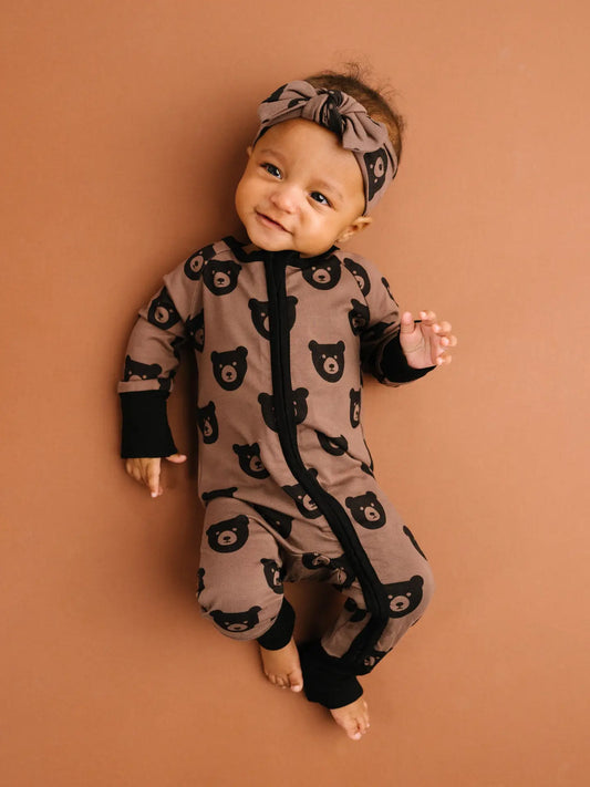 Brown Bear Zipper Romper