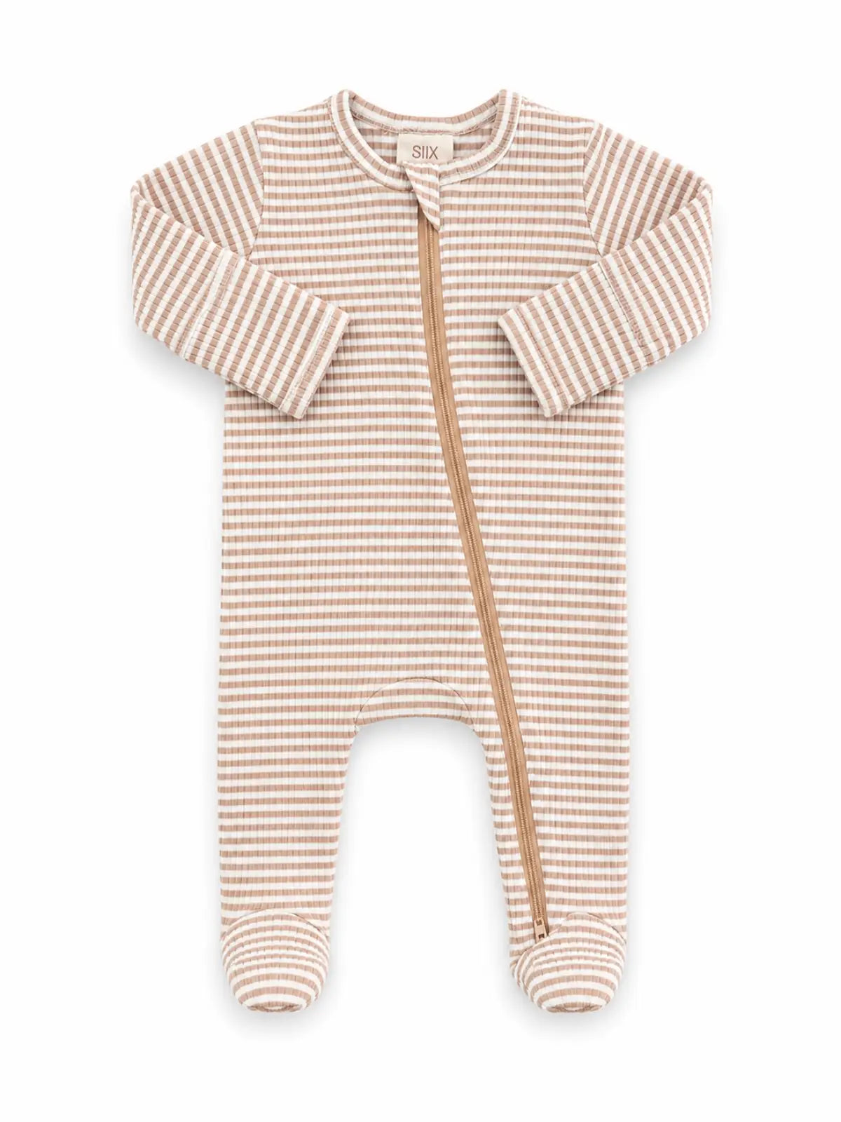 Ribbed 2-Way Zip Footie - Tan Stripe