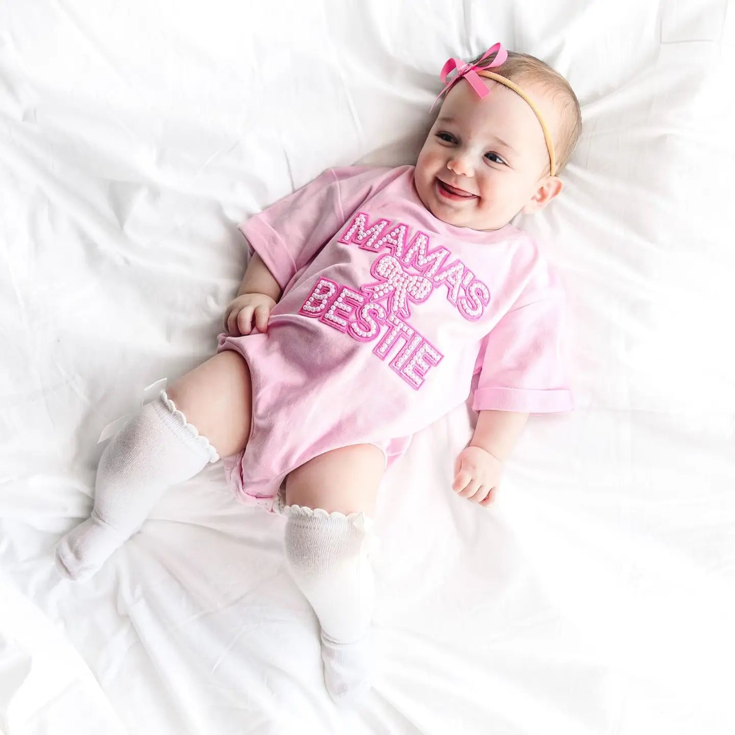 Mama's Bestie Pearl Patch Short Sleeve Rompe