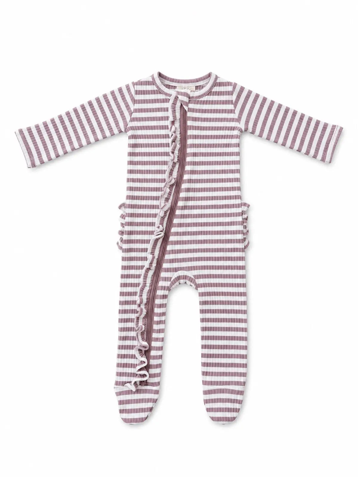 Ribbed Frill 2-Way Zip Footie - Violet Stripe