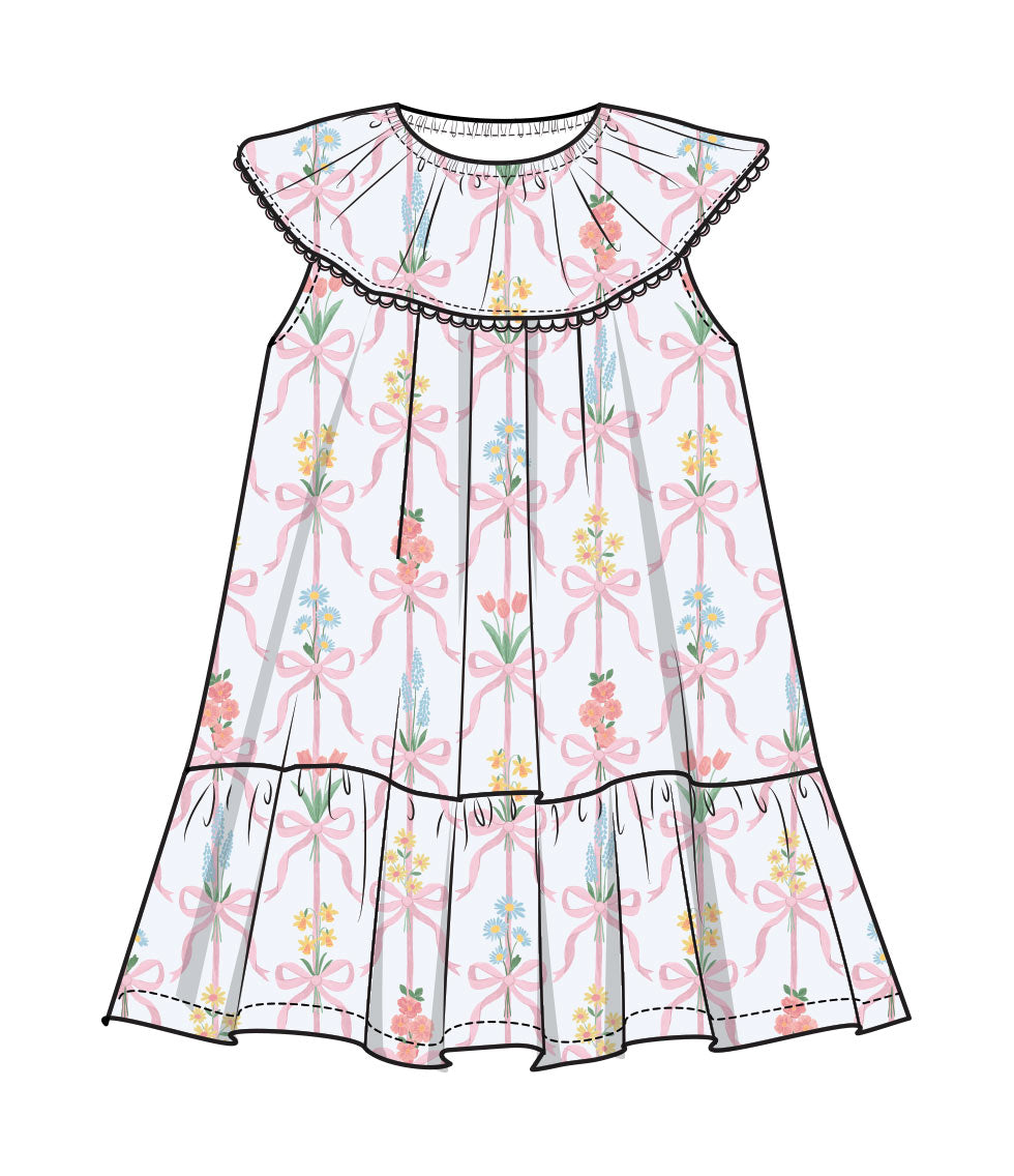 Ribbon Bouquets Ruffle Dress