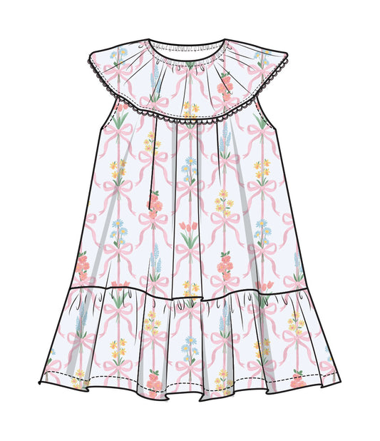 Ribbon Bouquets Ruffle Dress