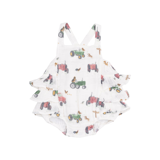 Pink Tractor & Friends Ruffle Sunsuit